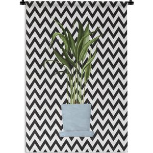 Wandkleed PlantenKerst illustraties - Illustratie van een plant met lange dunne bladeren op een zigzag achtergrond Wandkleed katoen 90x135 cm - Wandtapijt met foto