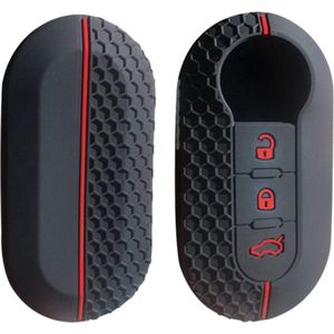 Siliconen Sleutelcover SPORT - Rode Details - Zwart Sleutelhoesje Geschikt voor Fiat 500 / 500L / 500X / 500C / Panda / Punto / Stilo - Sleutel Hoesje Keycover - Auto Accessoires