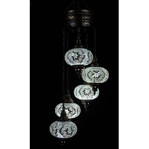 Turkse Lamp - Hanglamp - Mozaïek Lamp - Marokkaanse Lamp - Oosters Lamp - ZENIQUE - Authentiek - Handgemaakt - Kroonluchter - Wit - 5 bollen