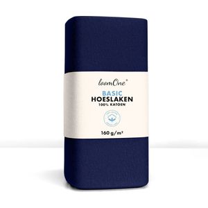 Loom One Hoeslaken – 100% Jersey Katoen – 200x200 cm – tot 23cm matrasdikte– 160 g/m² – Donkerblauw
