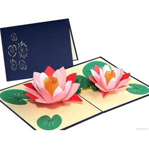 Popcards popupkaarten – Bloemen Lotus in vijver Meditatie Boeddhisme Spiritueel Vriendschap pop-up kaart 3D wenskaart