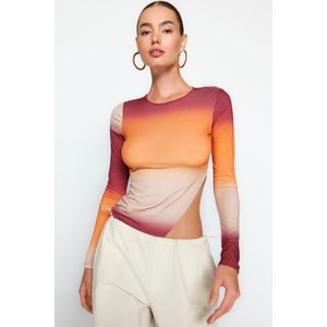 Trendyol Oranje Asymmetrische Rekbare Gebreide Blouse Met Gradiëntpatroon Twoaw24Bz00178