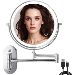Dimbare Makeup Spiegel met 1X/10X Vergroting en LED Verlichting - Wandmontage voor Badkamer en Spa