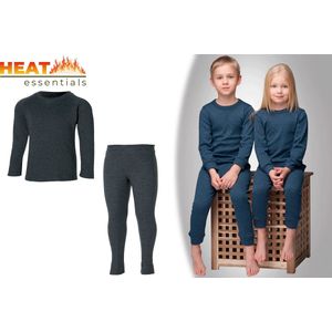 Heat Essentials - Set - Thermokleding Kinderen - Thermoshirt en Thermobroek - 104-110 - Antraciet Grijs - Thermo Ondergoed Kinderen - Skikleding Kinderen