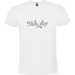 Wit  T shirt met  ""Bad Boys"" print Zilver size XXXL