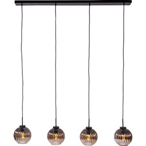 Smoked vintage - Hanglamp - 4-lichts - gerookt glas - geribbeld - bolvormig