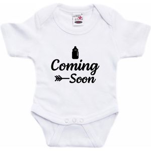 Coming soon aankondiging zwangerschap cadeau tekst baby rompertje wit jongens/meisjes - Zwangerschapsaankondiging - Babykleding 92