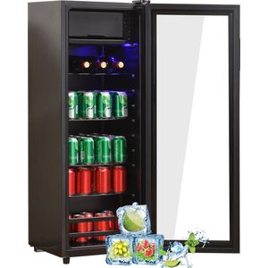Sweiko 128LMini koelkast, 8L vriezer+120L koelkast, houdt 94 blikken limonade, water, bier of wijn. Lage geluidsverrichting, compressorkoeling systeem, energie-efficiënt, regelbare planken, Blauw