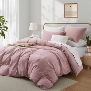Ibenzoa® Zacht en Elegant Katoenen Dekbedovertrek Set met Kussensloop voor Eenpersoonsbed in Roze Tint