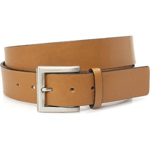 JV Belts Jeans riem camel - heren en dames riem - 3.5 cm breed - Camel - Echt Leer - Taille: 120cm - Totale lengte riem: 135cm