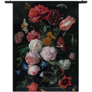 Velours Wandkleed Jan Davidsz Bloemen in een glazen vaas 1716 Rechthoek Verticaal L (165 X 120 CM) - Wandkleden - Met roedes