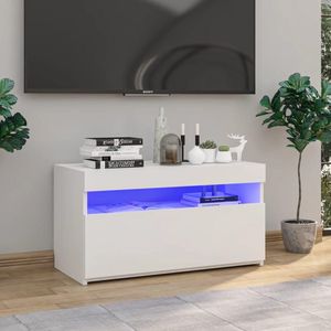 The Living Store TV-meubel LED-verlichting - bewerkt hout - 75x35x40 cm - wit