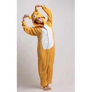 KIMU Onesie Beer Pak - Maat 140-146 - Berenpak Teddybeer Kostuum Pak Bruin - Knuffel Kinderen Jumpsuit Pyjama Zacht Huispak Jongen Meisje Festival