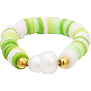 Colourful pearls ring - #summergirls collection - Yehwang - Ring - One size - Groen/Goud