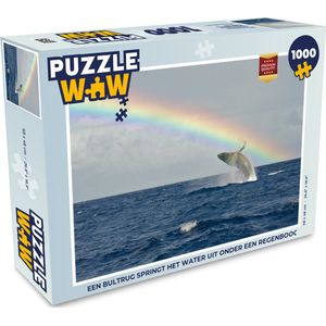 Puzzel Een bultrug springt het water uit onder een regenboog - Legpuzzel - Puzzel 1000 stukjes volwassenen