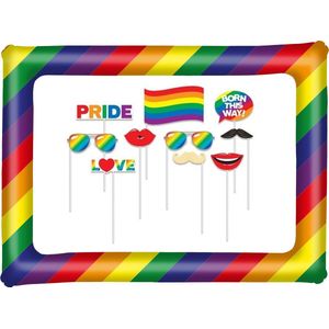 Foto prop set met frame - regenboog multi kleuren - gay pride regenboog thema - 11-delig - photo booth accessoires