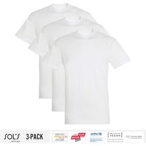 3 Pack Sol's Jongens/Meisjes T-Shirt 100% biologisch katoen Ronde hals Wit Maat 118/128 (7/8 Jaar)