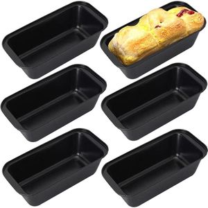 Bread Pan Loaf Tin voor bakken non-stick koolstofstaal baking brood - bakvorm set 6 stuks - zwart - 252 x 13 cm