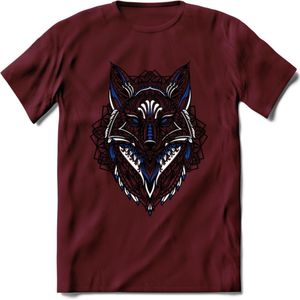 Vos - Dieren Mandala T-Shirt | Donkerblauw | Grappig Verjaardag Zentangle Dierenkop Cadeau Shirt | Dames - Heren - Unisex | Wildlife Tshirt Kleding Kado | - Burgundy - M