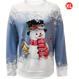Livano Kersttrui - Dames - Foute Kersttrui - Christmas Sweater - Kerst Sweater - Christmas Jumper - Pyjama - Pullover - Sneeuwpop - Blauw - Maat XL