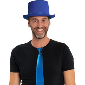 Carnaval verkleedset hoed en stropdas - blauw - volwassenen/unisex - feestkleding accessoires