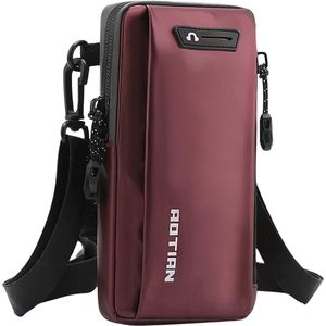 Ainy - Rotian Wijn Rood - Schoudertas met vakken en pasjeshouder - multifunctionele handtas voor heren en dames - klein telefoontasje voor smartphone , iphone , sleutels , portemonnee | crossbody tas schouderband | loopband hardloop telefoonhouder