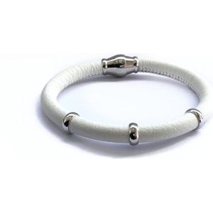 NIEUW! - Jolla - dames  armband zilver - leer - magneetsluiting - bedels - Single Silver  - Wit