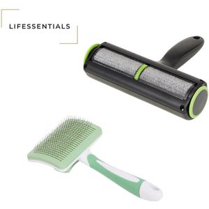 LIFESSENTIALS Hondenborstel en Kattenborstel Set – Dierenborstel met Kledingroller – Effectief Haren Verwijderen voor Huisdieren, Kleding, Meubels en Tapijten