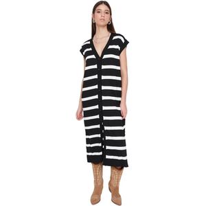 Trendyol Indigo Gestreepte Oversized Midi Gebreide Trui-Jurk Twoss22El1076