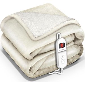 Sinnlein- Elektrische deken met automatische uitschakeling, beige, 180x130 cm, warmtedeken met 9 temperatuurniveaus, knuffeldeken, wasbaar