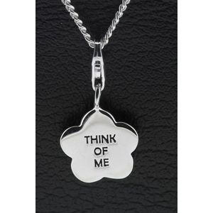 Zilveren Bloem met tekst Think of me hanger én bedel