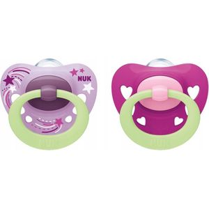 NUK Signature Night Fopspeen- 2 st set- roze/ paars 0-6 maanden