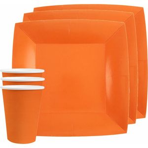 Santex feest/verjaardag servies set - 10x bordjes en bekertjes - oranje - karton