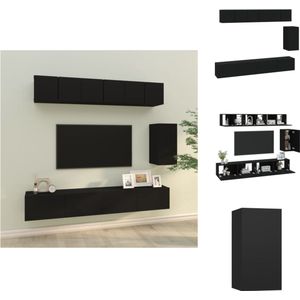 vidaXL Televisiemeubelset - Klassiek Design - Stevig Bewerkt Hout - Voldoende Opbergruimte - Wandgemonteerd - Kleur- Zwart - 3x 60x30x30 cm - 1x 30.5x30x60 cm - 2x 100x30x30 cm - Kast