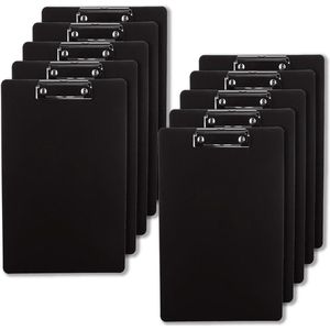 Kunststof klembord A4 zwart - set van 10 stuks - metalen klem - ophangoog - school thuis kantoor clipboard