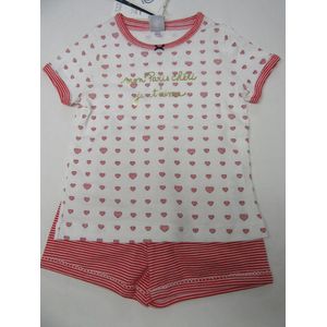 Petit Bateau - Zomer pyjama - Meisje - Creme / rood - Hartjes -  6 jaar  116