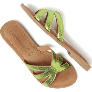 Lazamani Nina Leren Dames Slippers Green Maat 39