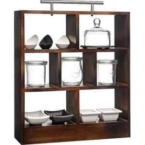 APS-Germany® Houten high tea rek - 34x10x38 cm - donker hout etagere met RVS handgreep