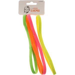 Skinny Diadeem Elastiek - set van 4 - Neon geel oranje groen roze - Haarband - One size - Jaren 80 - fout feestje