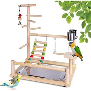 Papegaaien Vogel Houten Speelstandaard met Speeltuin en Voerbeker - Vogelspeelgoed Schommel Oefening Speelgoed # 4