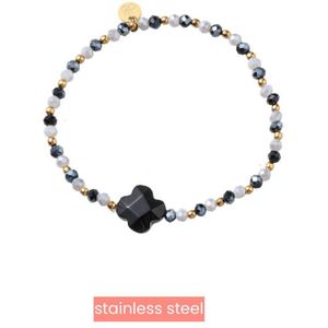 Day&Eve by Go Dutch Label Armband (Sieraad) Elastisch Klaver Kralen Zwart