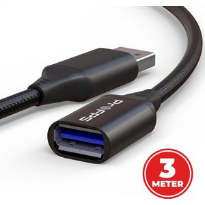 ProFPS USB Verlengkabel 3.0 – 3 Meter – USB 3.0 Mannelijk naar Vrouwelijk – 5Gbps Snelle Dataoverdracht – Nylon Gevlochten – USB Datakabel – Zwart