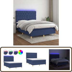 vidaXL Boxspring met matras en LED - Blauw - 140x190 cm Boxspring Bed - Led Bed - Pocketveer Matras - Blauwe Boxspring - Slaapcomfort