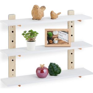 Relaxdays wandrek hangend - 3 planken - houtlook - wandplank binnen - hangend rek - muur