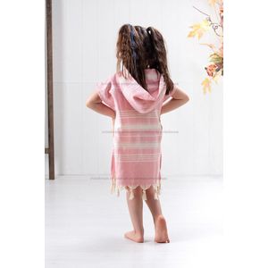 Katoenen kinderponcho met klittenband - Roze - 7/8 Jaar Badjas - Kinderbadjas - %100 Katoen - Strandhanddoek - Pestemal