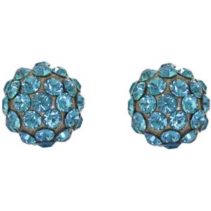 Behave – Oorstekers met Swarovski – Petrolblauw kristal – 1 cm – Vintage goudkleur