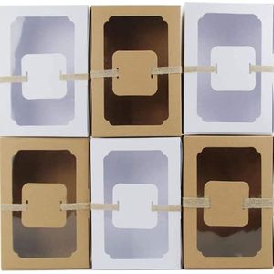 12 stuks geschenkdozen met venster van kraftpapier - 12 papieren kaarten en rol touw - 2 kleuren