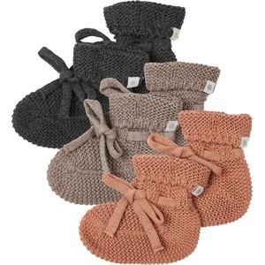 Noppies - Geschenkverpakking - Gebreide slofjes - 3paar - Baby 0-12mnd - Biologische katoen - Giftset - Cadeaudoosje - Newborn - Kraamcadeau - Babyshower - Sint - Dark grey melange - Taupe Melange - Café au lait