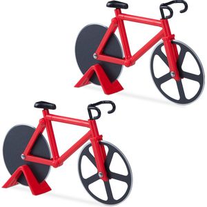 Relaxdays 2x pizzasnijder fiets - pizzames racefiets - pizzaroller - rood - deegroller