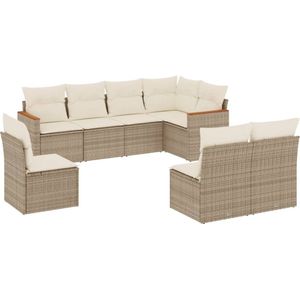 vidaXL - 8-delige - Loungeset - met - kussens - poly - rattan - beige